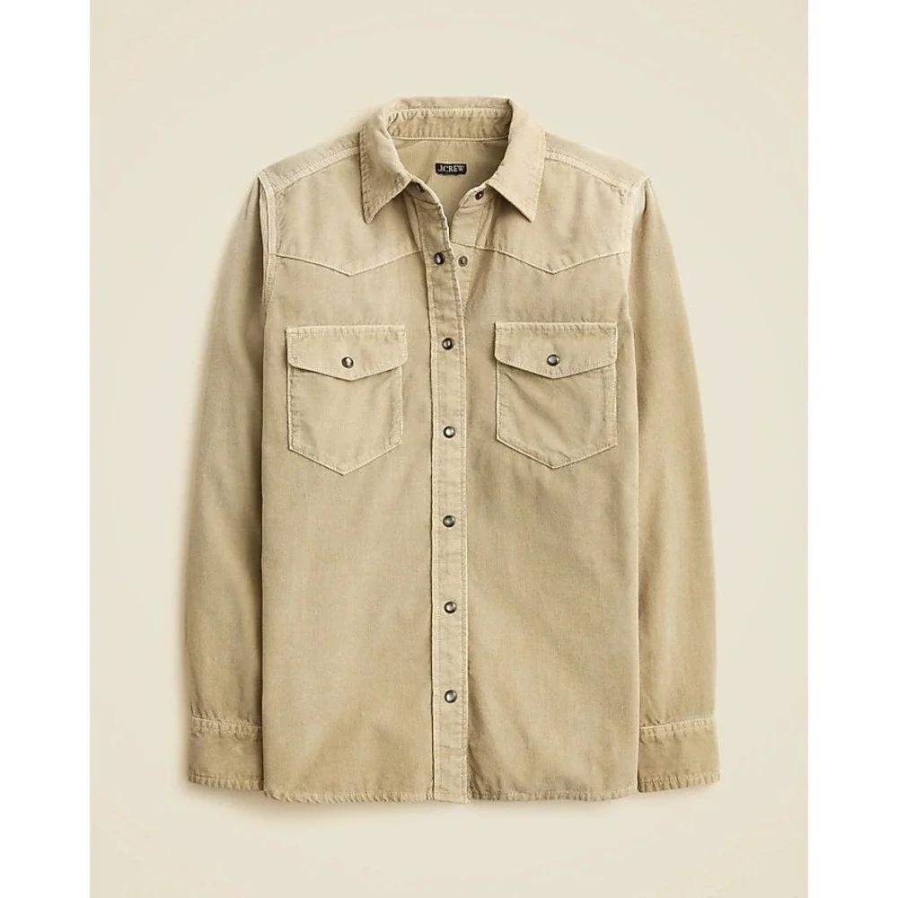 J. Crew Corduroy Western Shirt Tan Snap Button Long Sleeve Size 00 NWT $148 Flaw